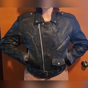 Vintage Black Leather Motorcycle Jacket